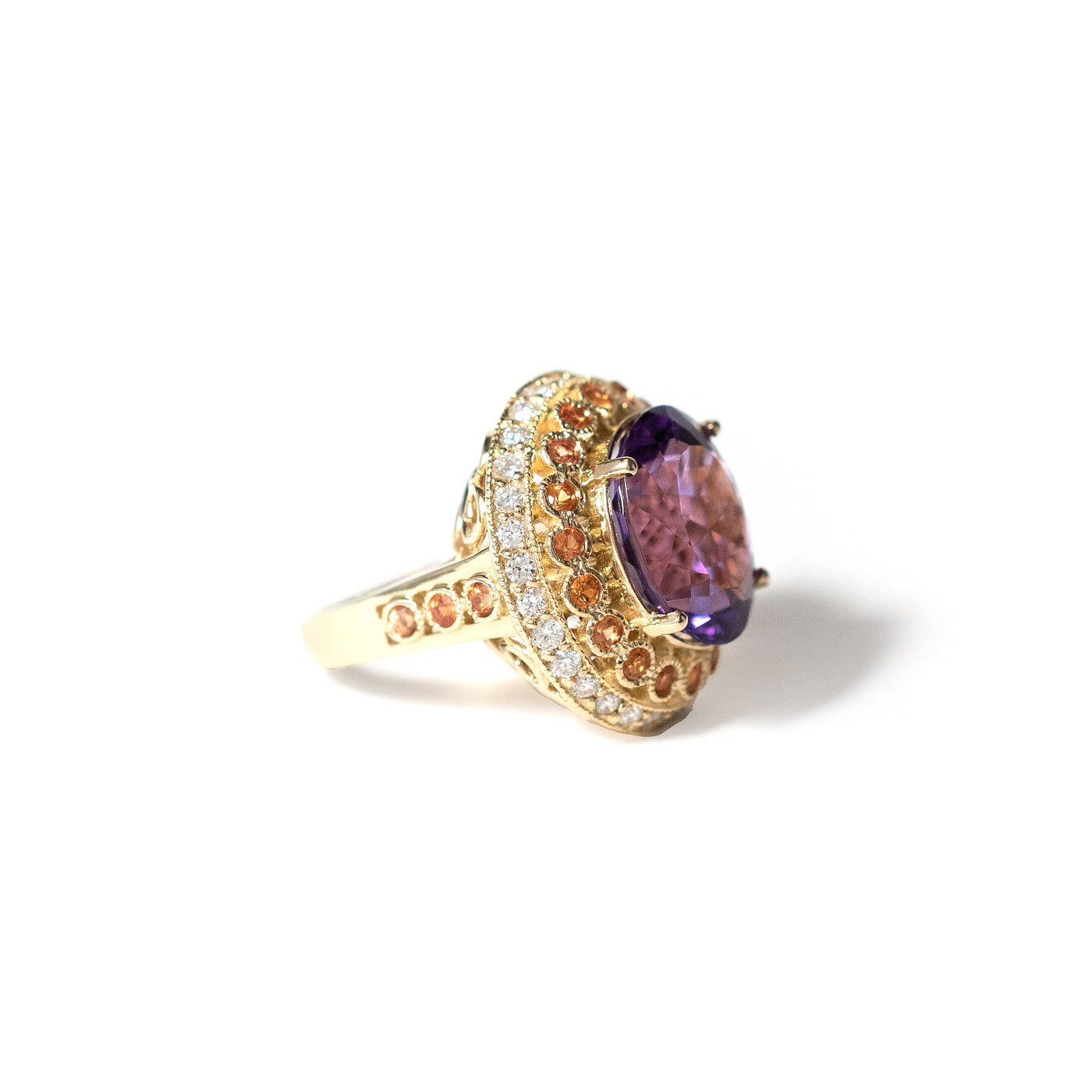 Royal Purple Amethyst, Diamond & Sapphire Ring