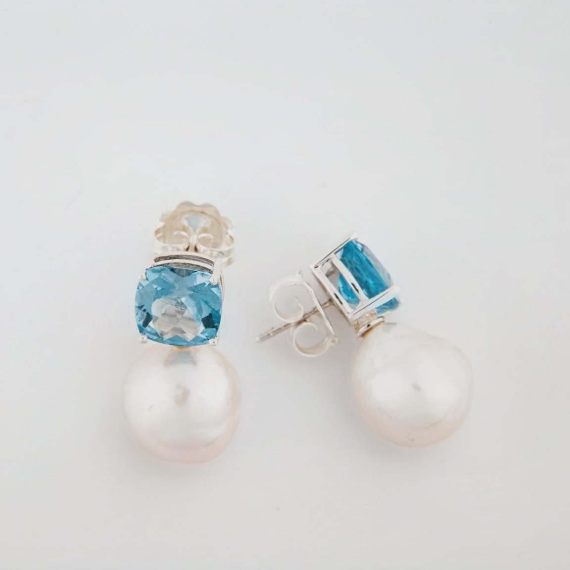 Baroque Pearl & Blue Topaz Earrings