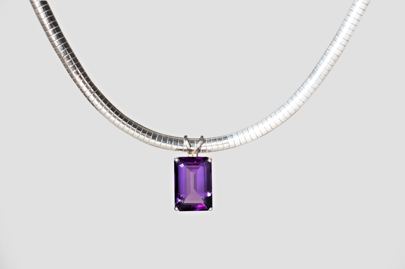 Amethyst Pendant on Sterling Silver Omega Chain