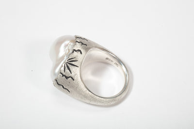 White Elongated Baroque Pearl Ring: Sterling Silver - 925