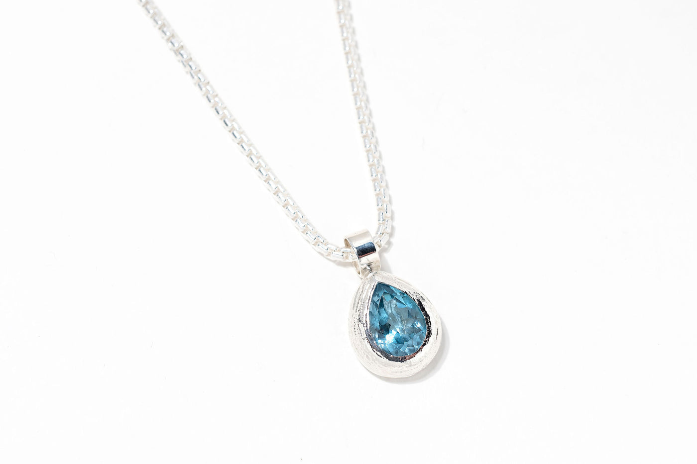 Swiss Blue Topaz Pendant Necklace - Sterling Silver