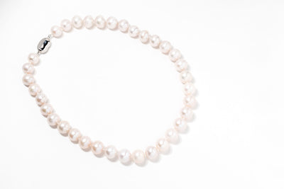 White Round Oversized Fresh Water Pearl Necklace - 16 inch