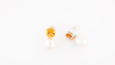 Citrine and Baroque Pearl Earrings