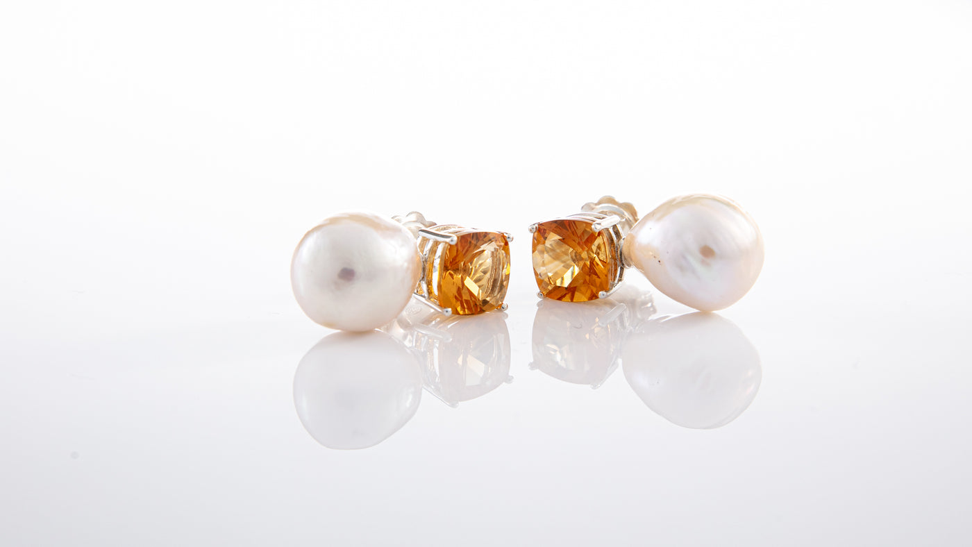 Citrine and Baroque Pearl Earrings