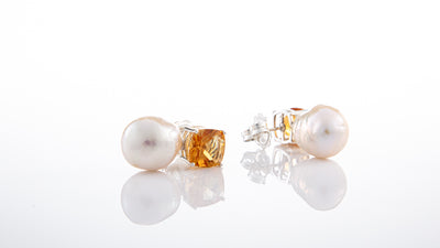 Citrine and Baroque Pearl Earrings