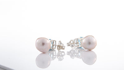 Blue Topaz and Baroque Pearl Earrings