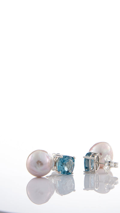 Blue Topaz and Baroque Pearl Earrings