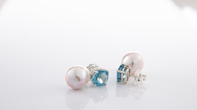 Baroque Pearl & Blue Topaz Earrings