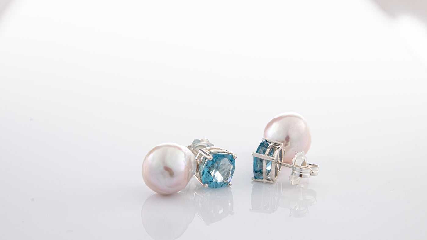 Blue Topaz and Baroque Pearl Earrings