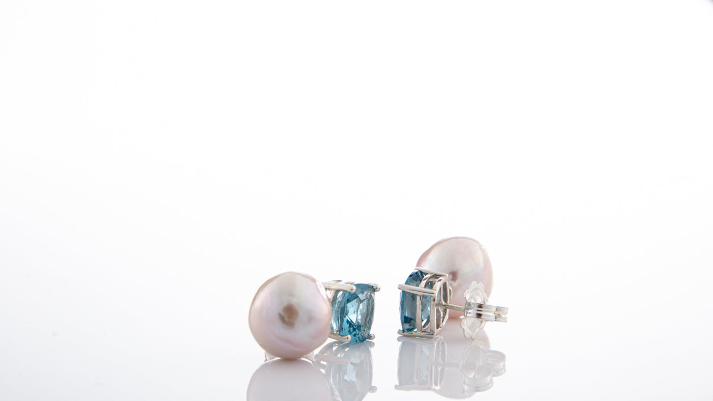 Baroque Pearl & Blue Topaz Earrings