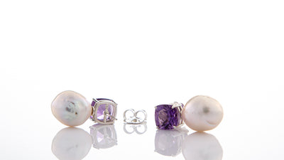 Amethyst and Baroque Pearl Earrings