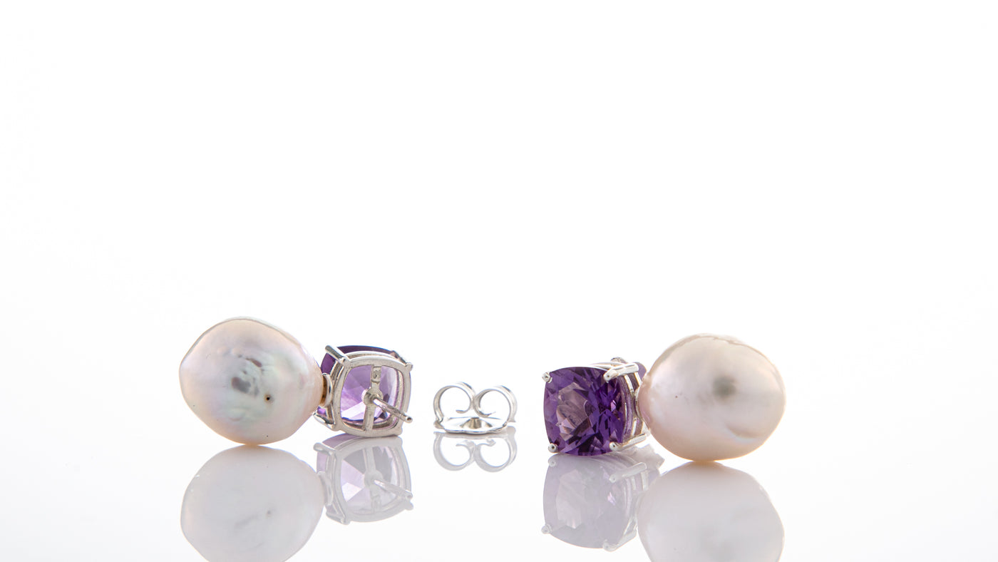 Baroque Pearl & Purple Amethyst Earrings