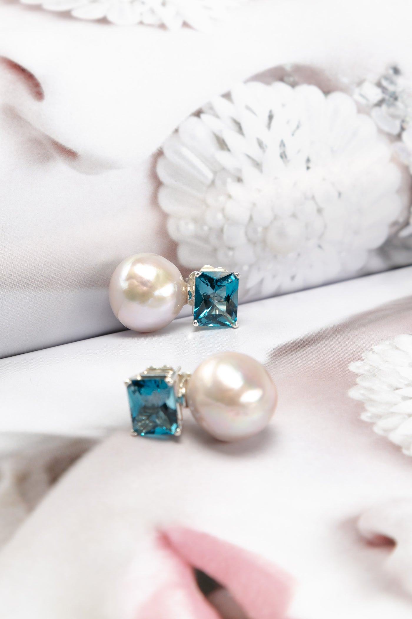 Baroque Pearl & London Blue Topaz Earrings