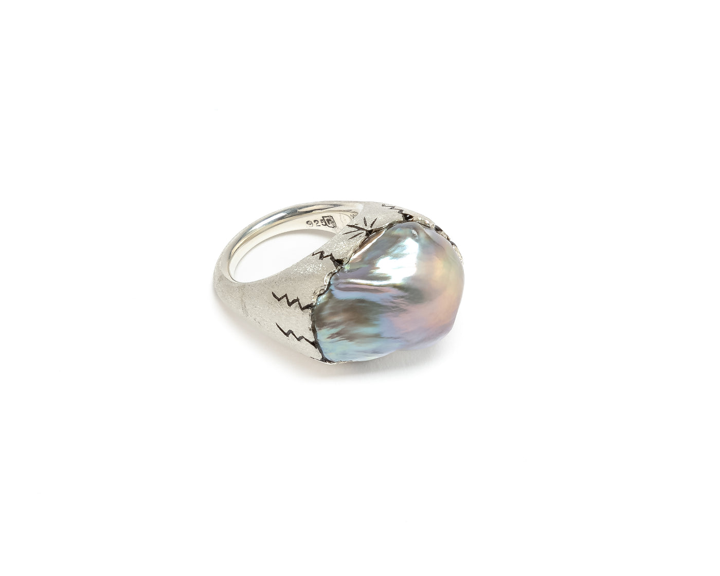 Baroque ‘Wave’ Pearl Ring - Purple/Silver