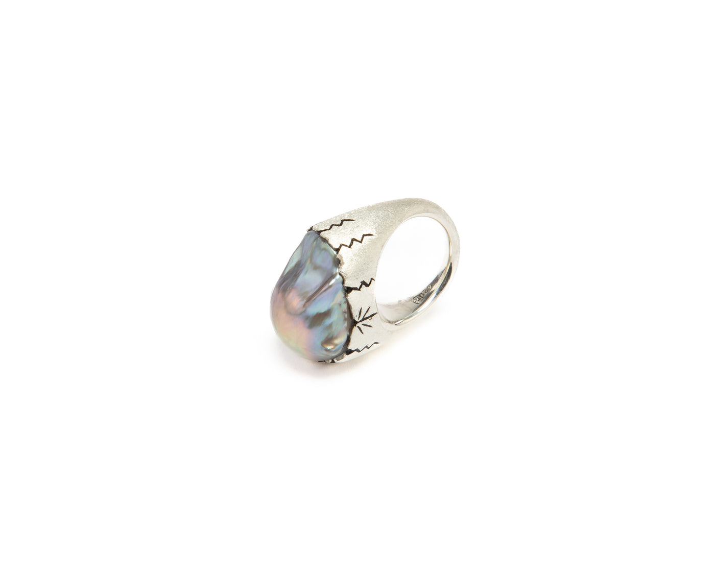 Baroque ‘Wave’ Pearl Ring - Purple/Silver