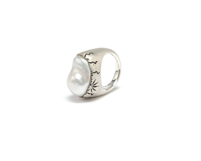 White Iridescent Baroque Pearl Ring