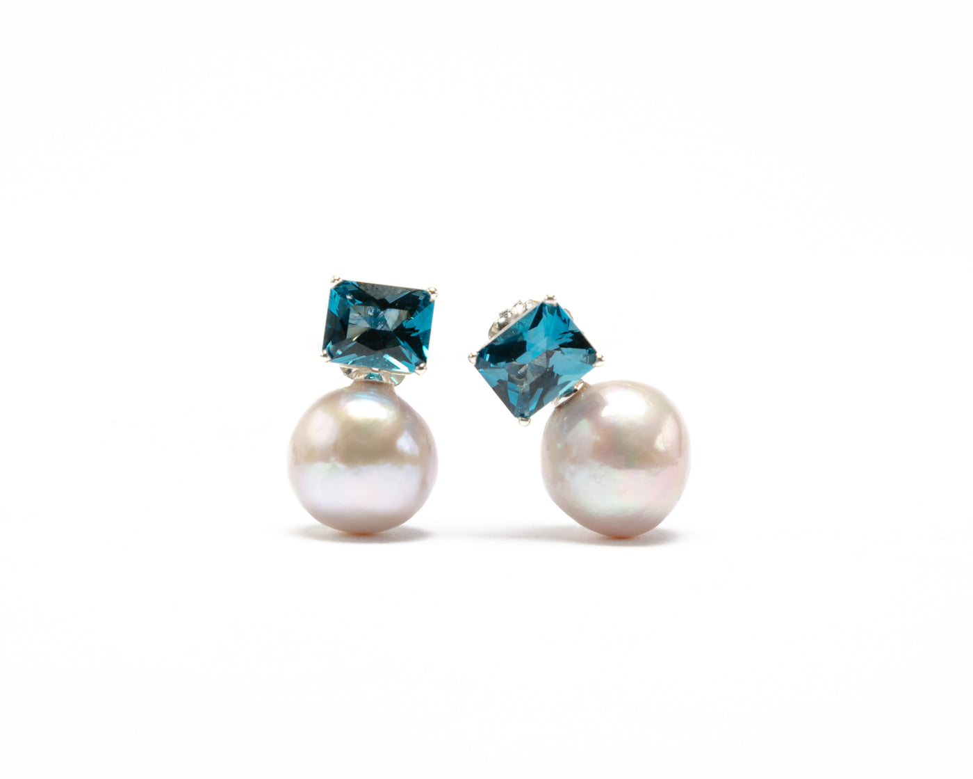 Baroque Pearl & London Blue Topaz Earrings