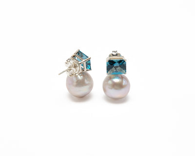 Baroque Pearl & London Blue Topaz Earrings