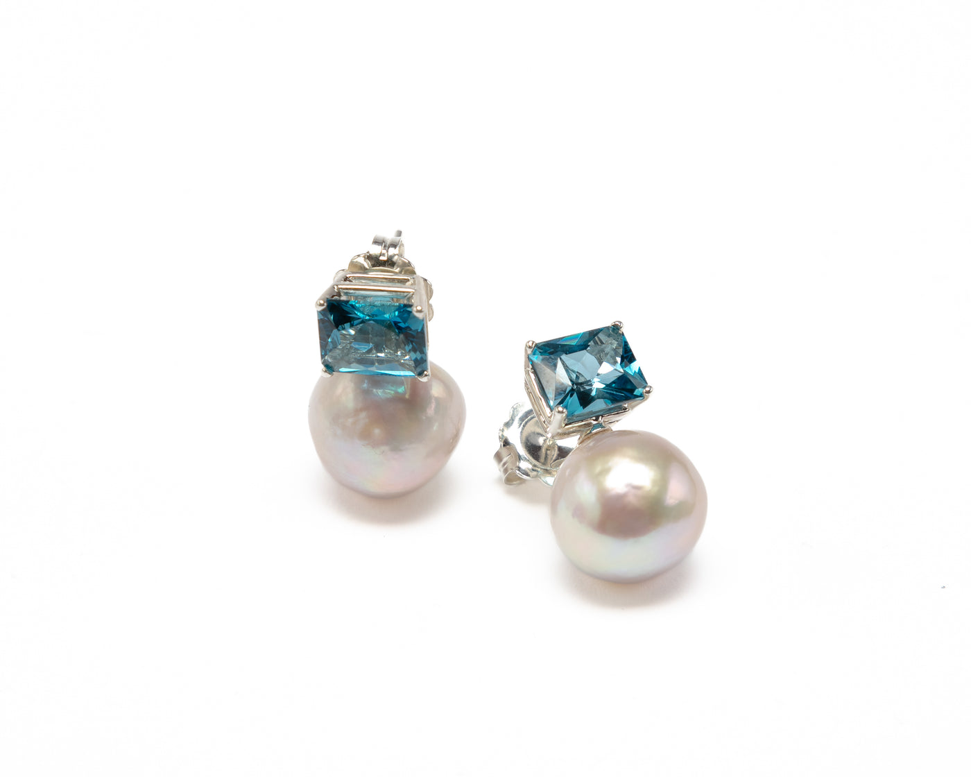 Baroque Pearl & London Blue Topaz Earrings