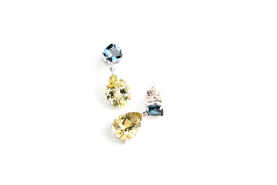 Double Drop Earrings - Yellow Citrine and London Blue Topaz