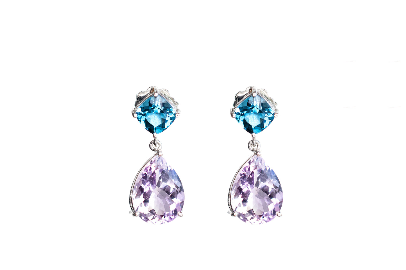 Double Drop Earrings - Lavender Amethyst & Swiss Blue Topaz