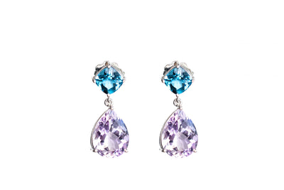 Double Drop Earrings - Lavender Amethyst & Swiss Blue Topaz