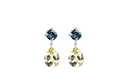 Double Drop Earrings - Yellow Citrine and London Blue Topaz