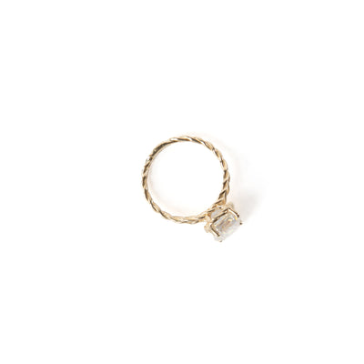 Emerald Cut Double Twist  Ring - 14k Yellow Gold