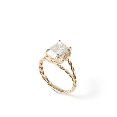 Emerald Cut Double Twist  Ring - 14k Yellow Gold