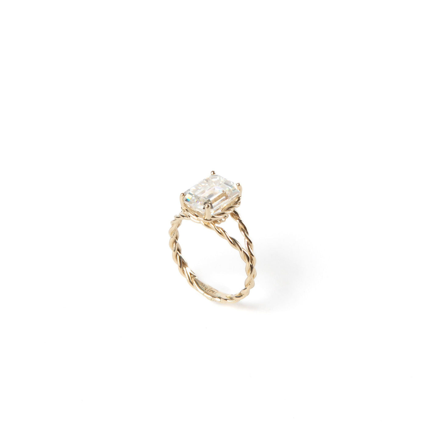 Emerald Cut Double Twist  Ring - 14k Yellow Gold