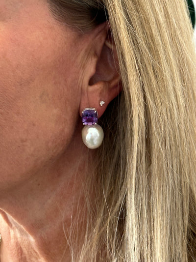 Baroque Pearl & Purple Amethyst Earrings