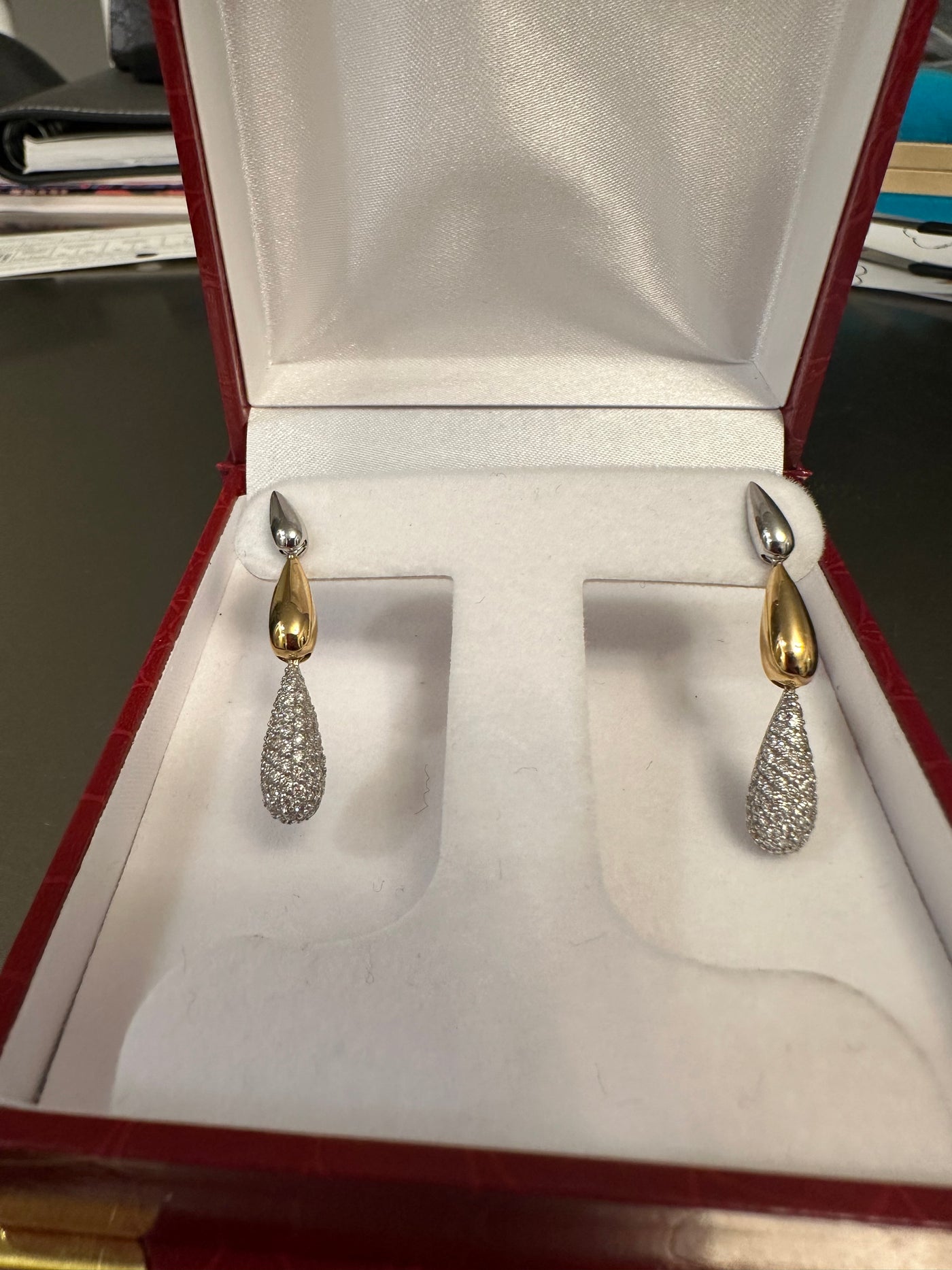 Vintage White & Yellow Gold Diamond Drop Earrings - 18k