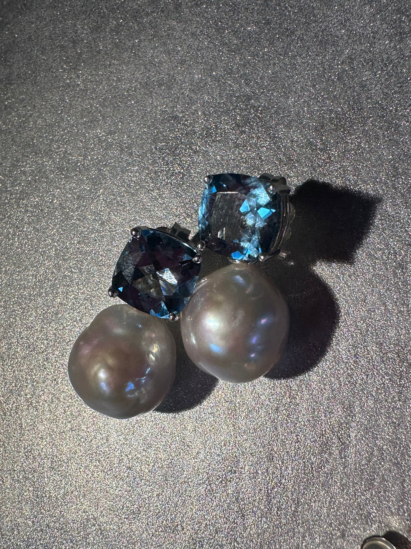 Baroque Pearl & Blue Topaz Earrings