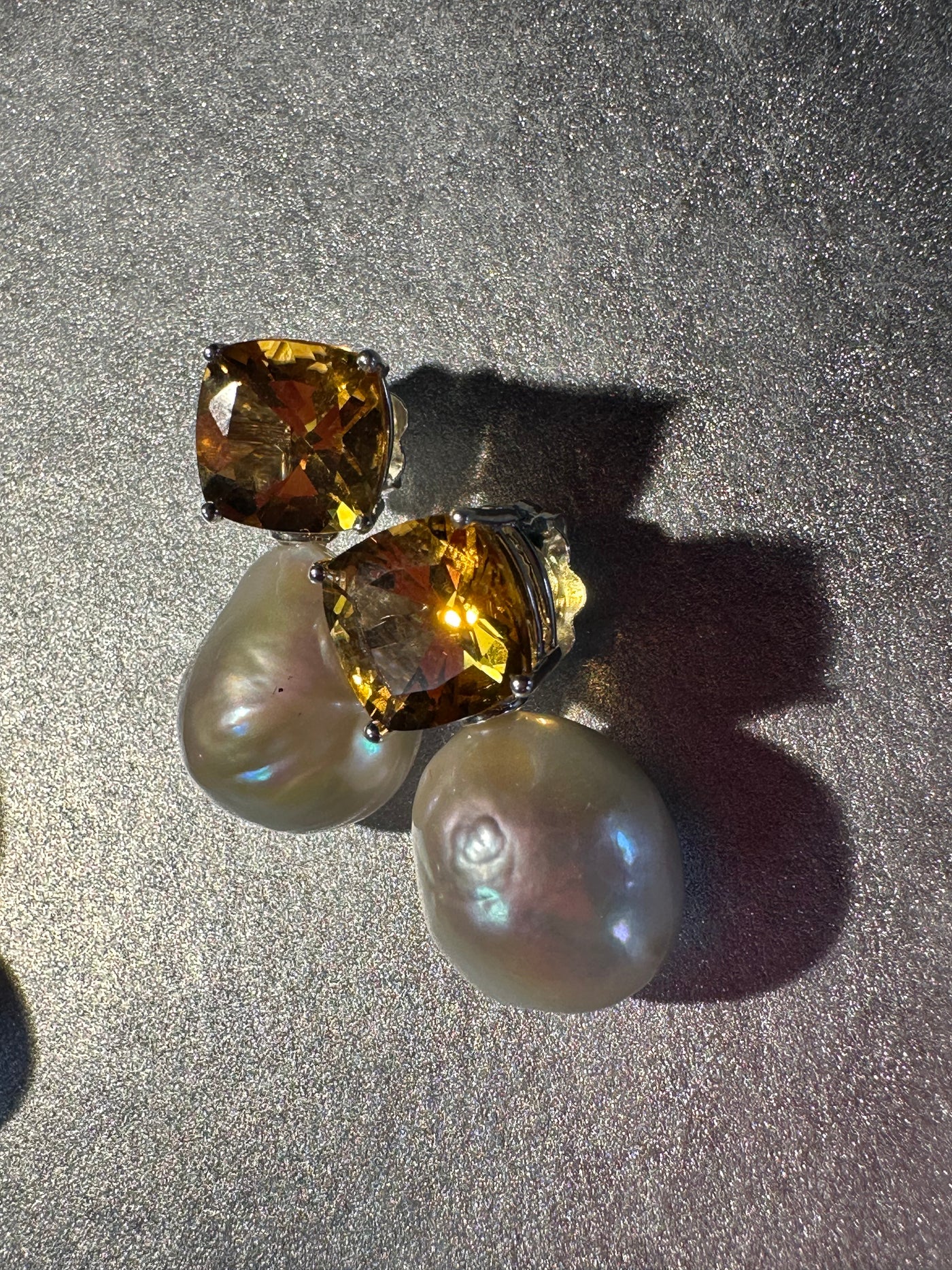 Citrine and Baroque Pearl Earrings