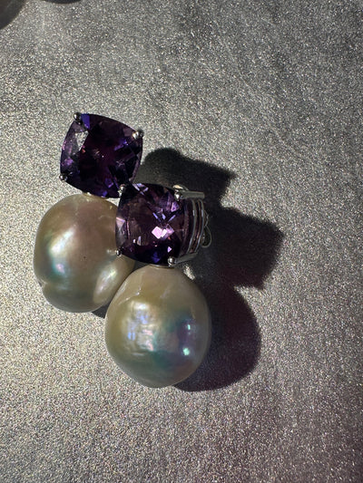 Amethyst and Baroque Pearl Earrings