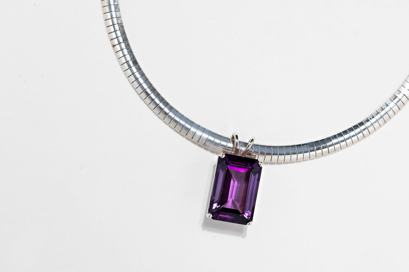 Amethyst Pendant on Sterling Silver Omega Chain