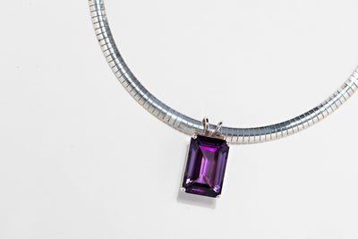 Amethyst Pendant on Sterling Silver Omega Chain